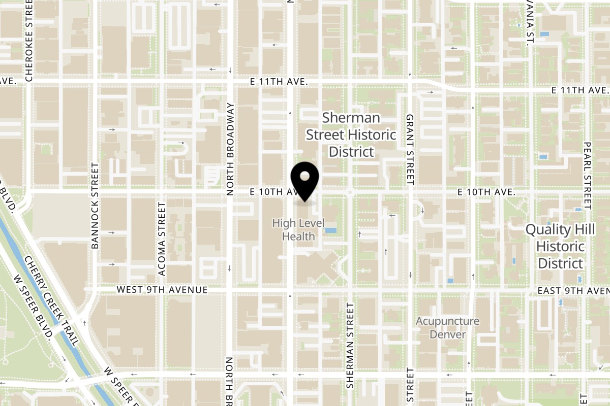 Map showing the location of Pizza And Grill on 990 Lincoln St in Denver